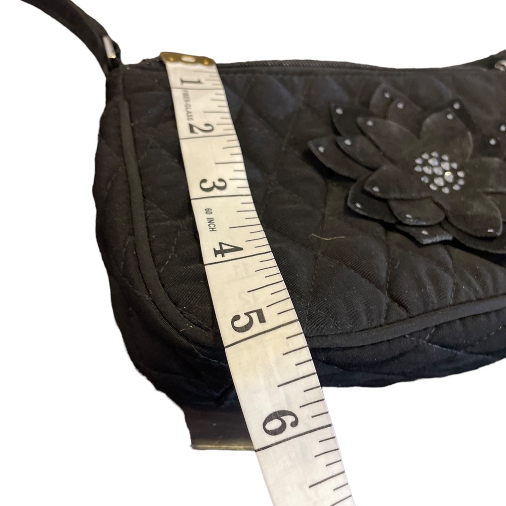 Vera Bradley Black Quilted Shoulder Bag With Floral Appliqué and Rhinestones - Picture 4 of 7